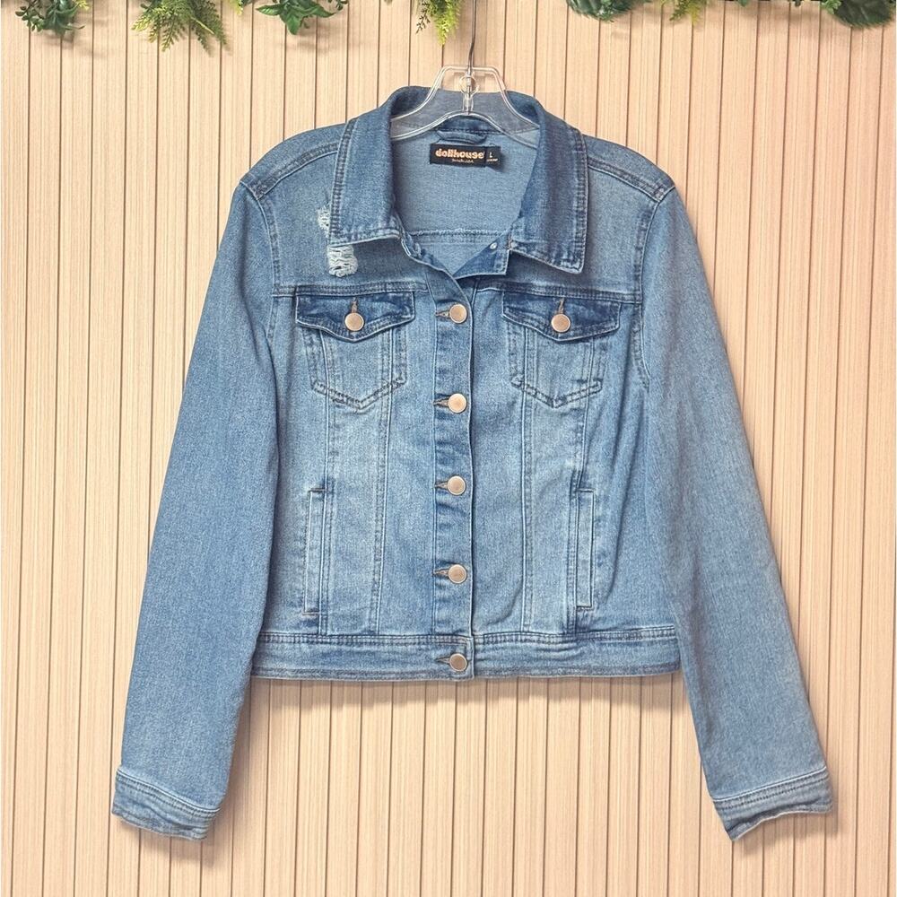 Dollhouse Distressed Denim Trucker Jacket Women's Size L